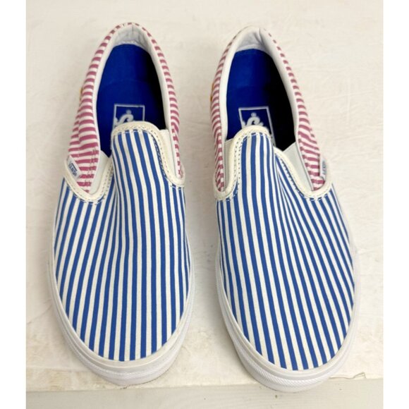 Vans unisex striped blue red Yellow slip on sneakers size MENS 7 WOMENS 8.5 - Picture 1 of 8
